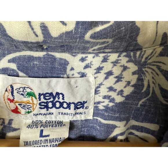 Reyn Spooner Hawaiian Shirt Large Blue Floral Pineapple Short Sleeve Classic Fit - Picture 4 of 12